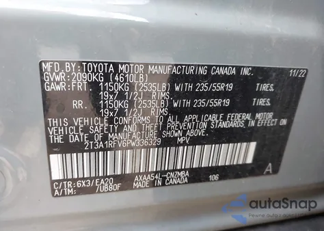 2023 Toyota Rav4 Xle Premium z USA, uszkodzony, nr VIN 2T3A1RFV6PW336329